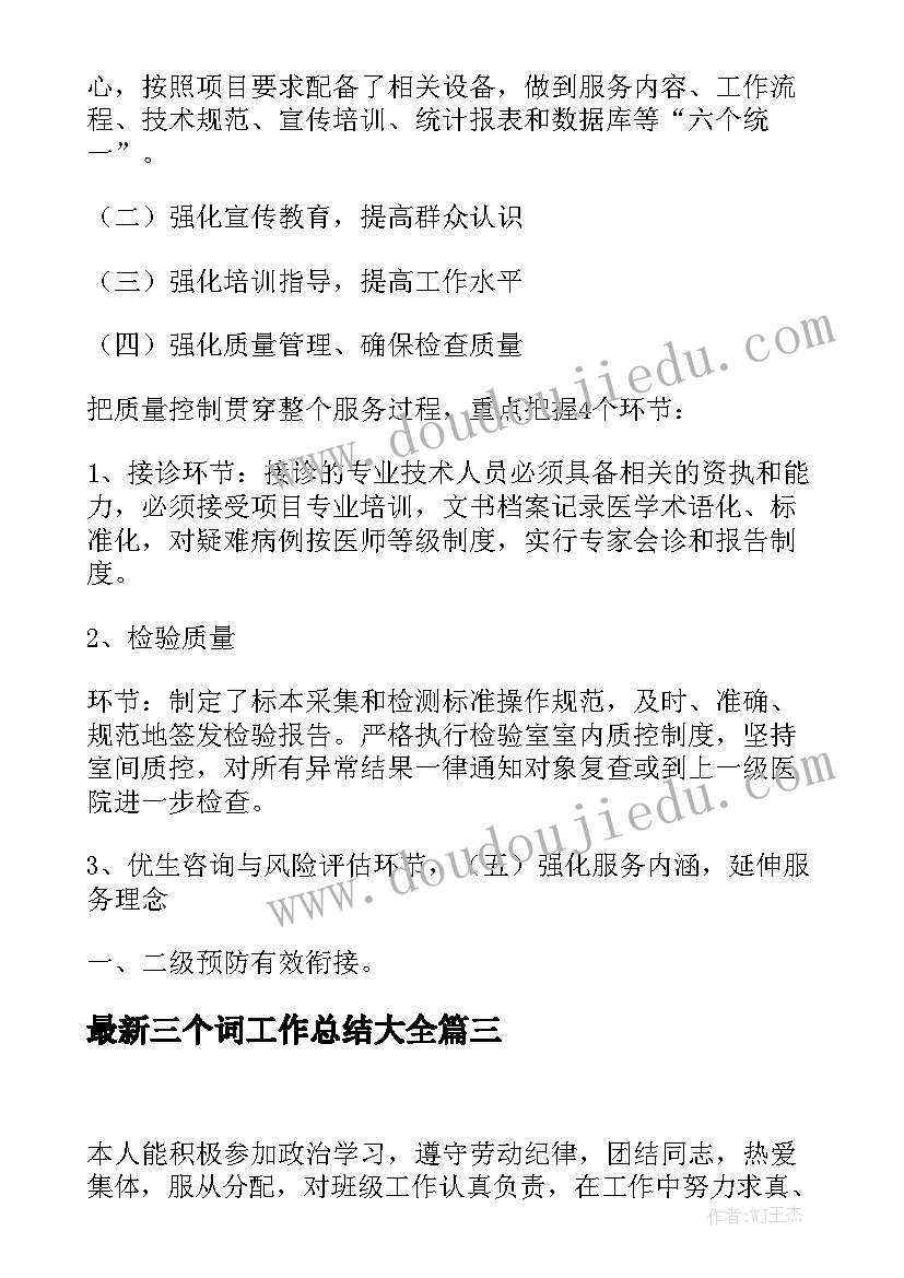 最新三个词工作总结大全