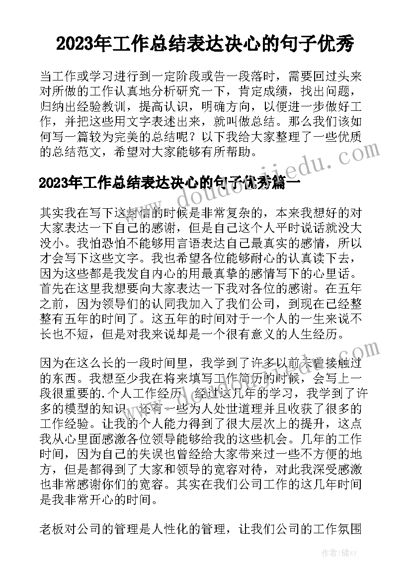 2023年工作总结表达决心的句子优秀