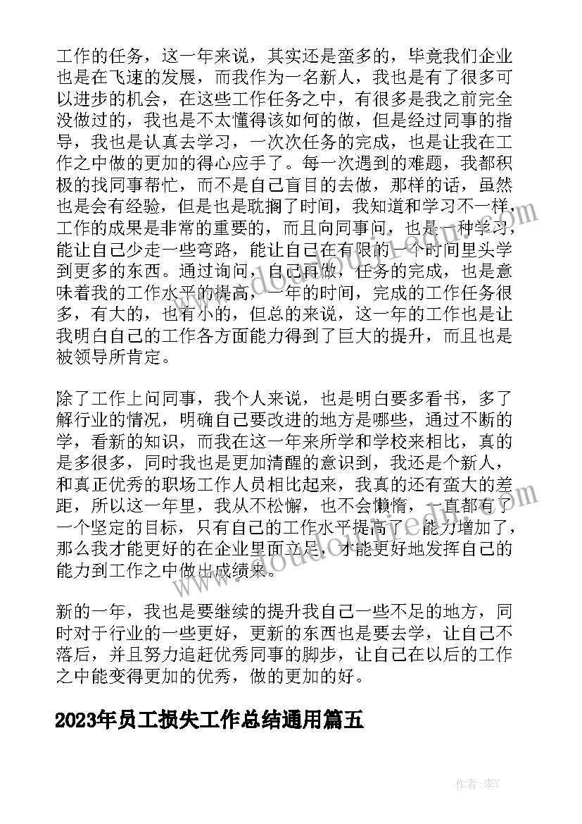 2023年员工损失工作总结通用