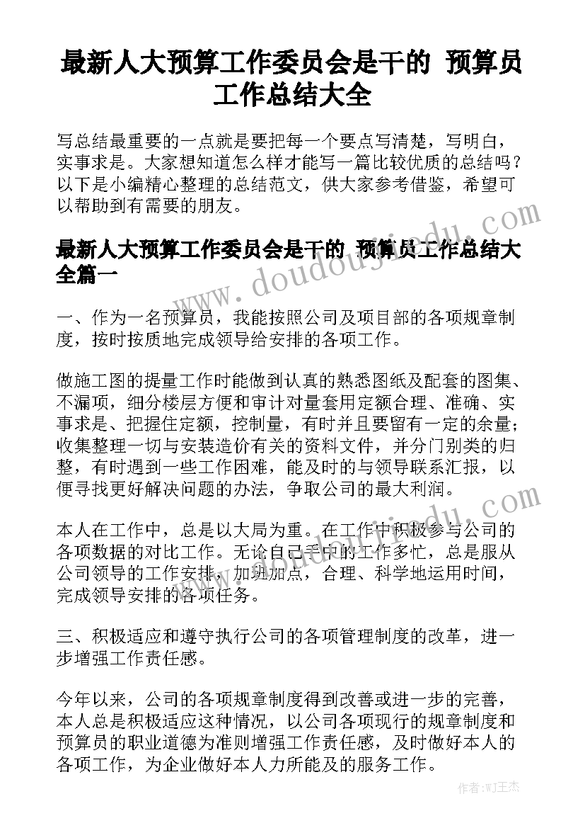 最新人大预算工作委员会是干的 预算员工作总结大全