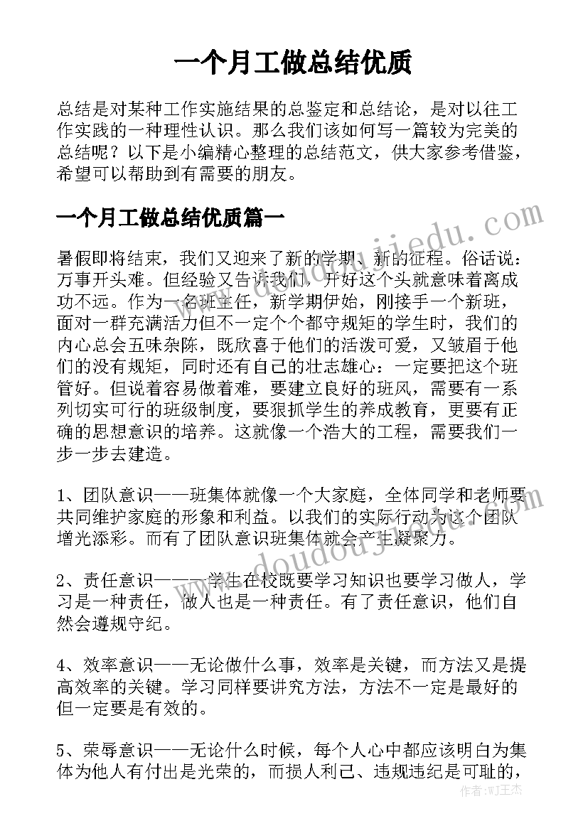 一个月工做总结优质