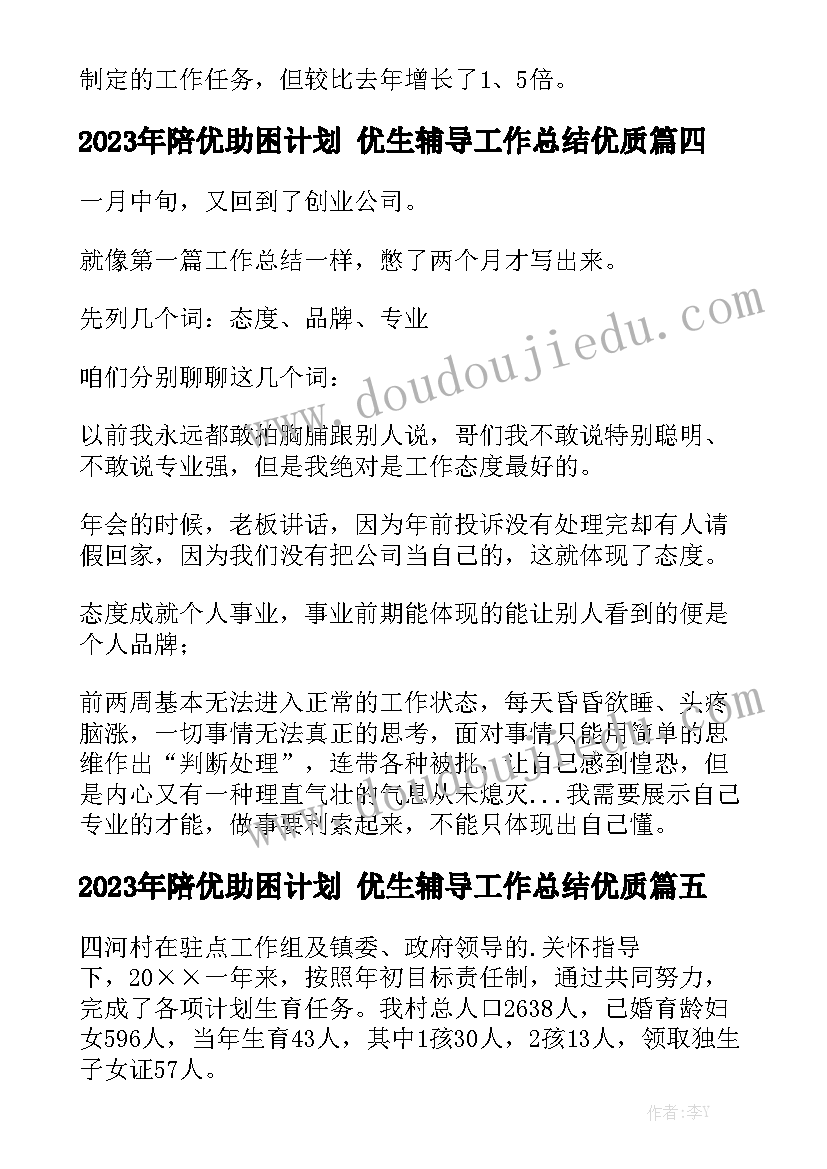 2023年陪优助困计划 优生辅导工作总结优质