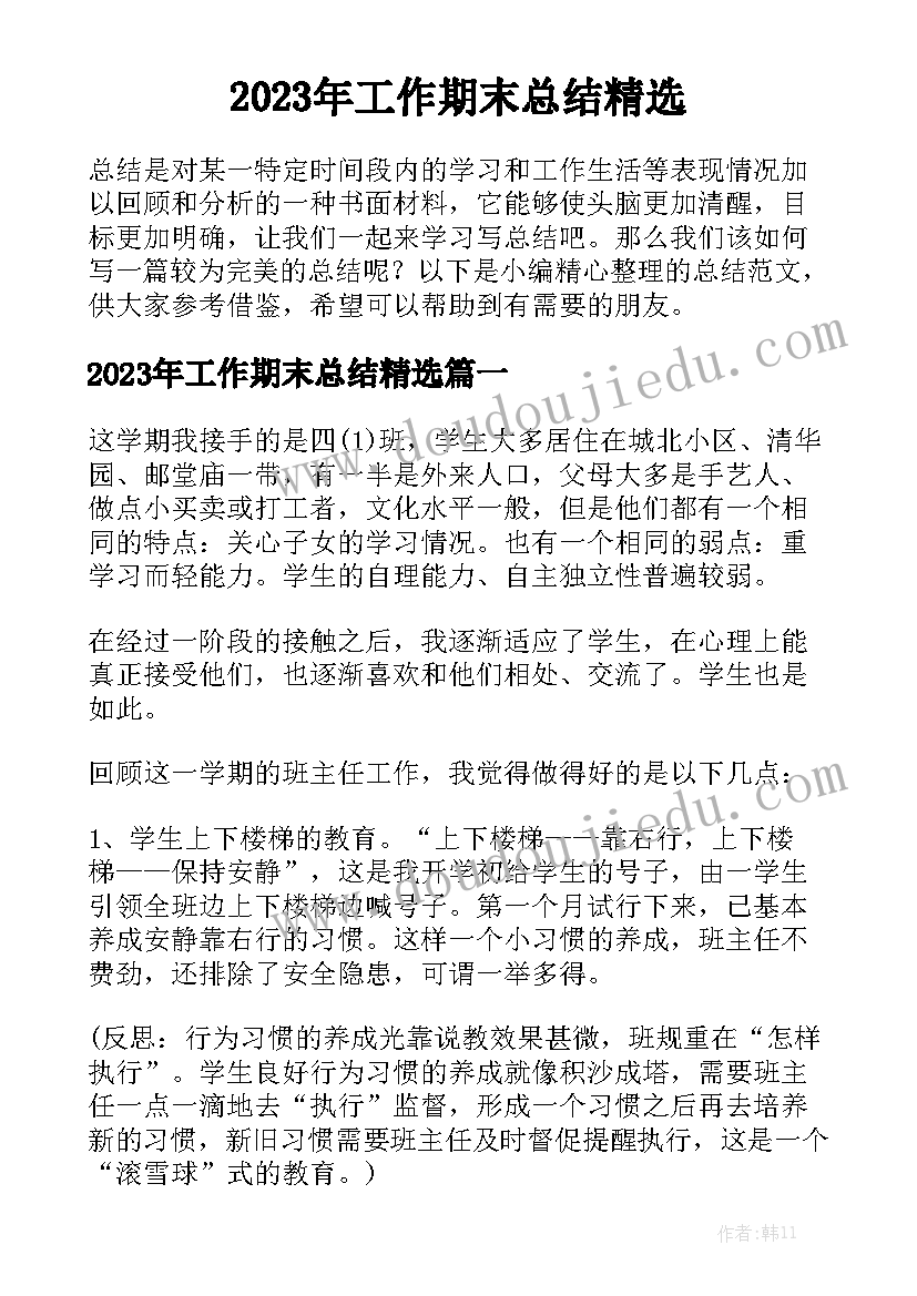 2023年工作期末总结精选