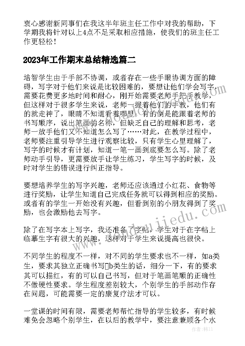 2023年工作期末总结精选