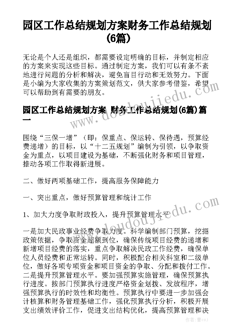 园区工作总结规划方案 财务工作总结规划(6篇)