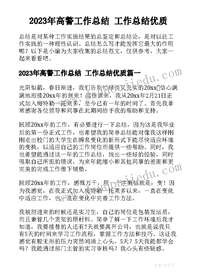 2023年高警工作总结 工作总结优质