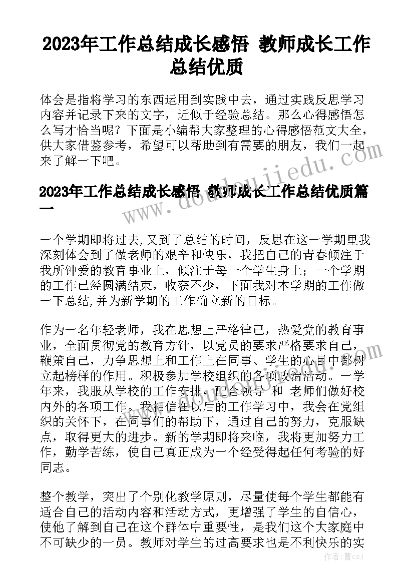 2023年工作总结成长感悟 教师成长工作总结优质