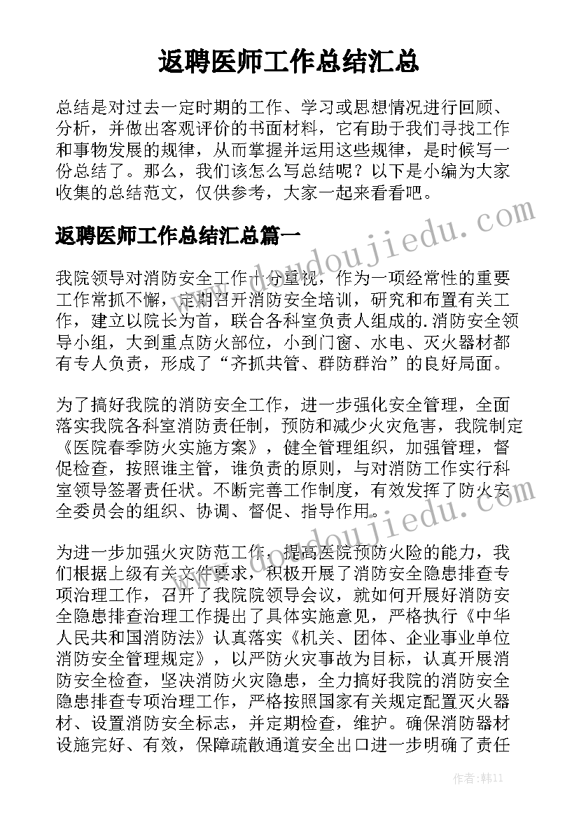 返聘医师工作总结汇总