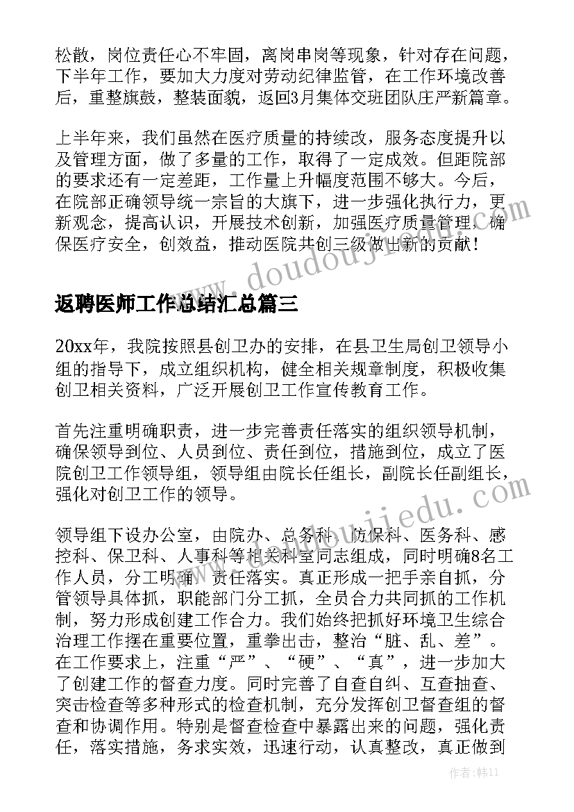 返聘医师工作总结汇总