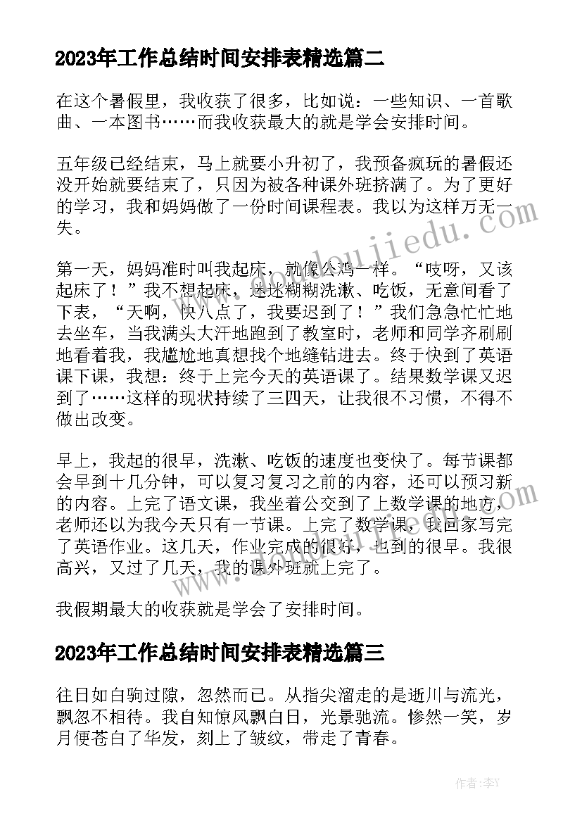 2023年工作总结时间安排表精选