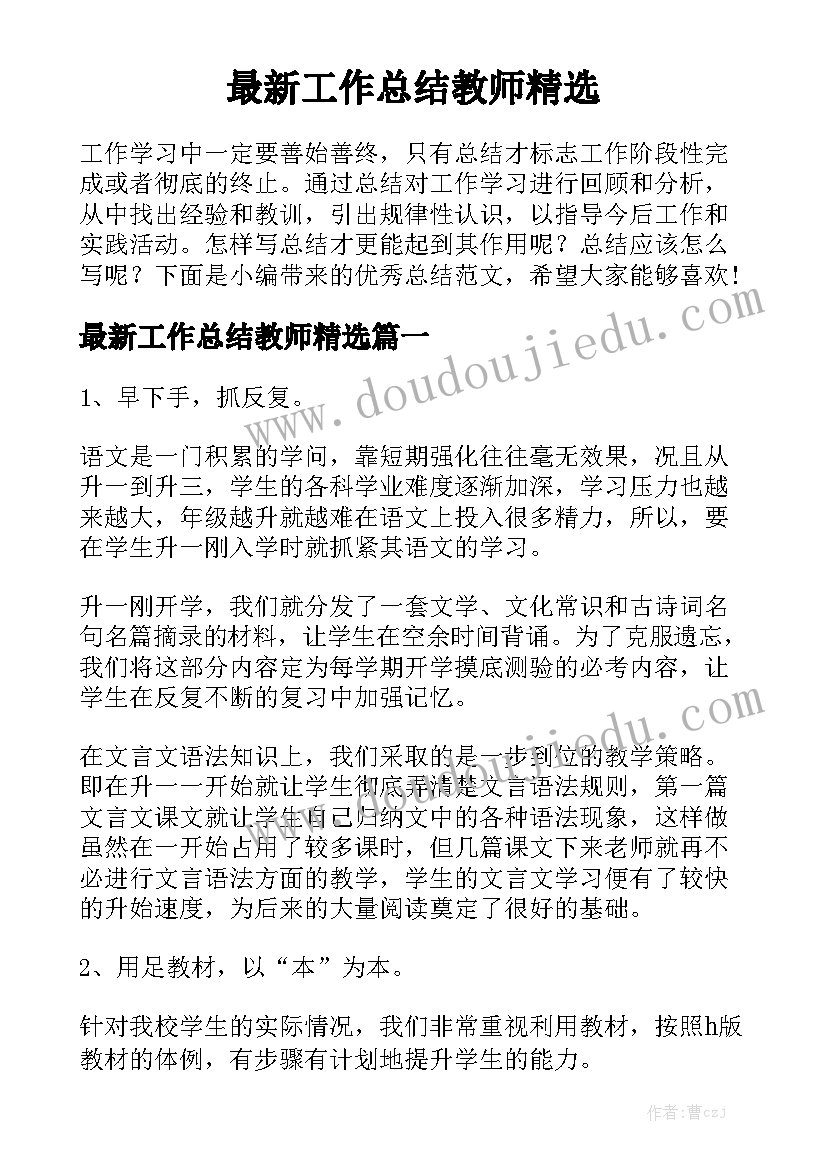 最新工作总结教师精选