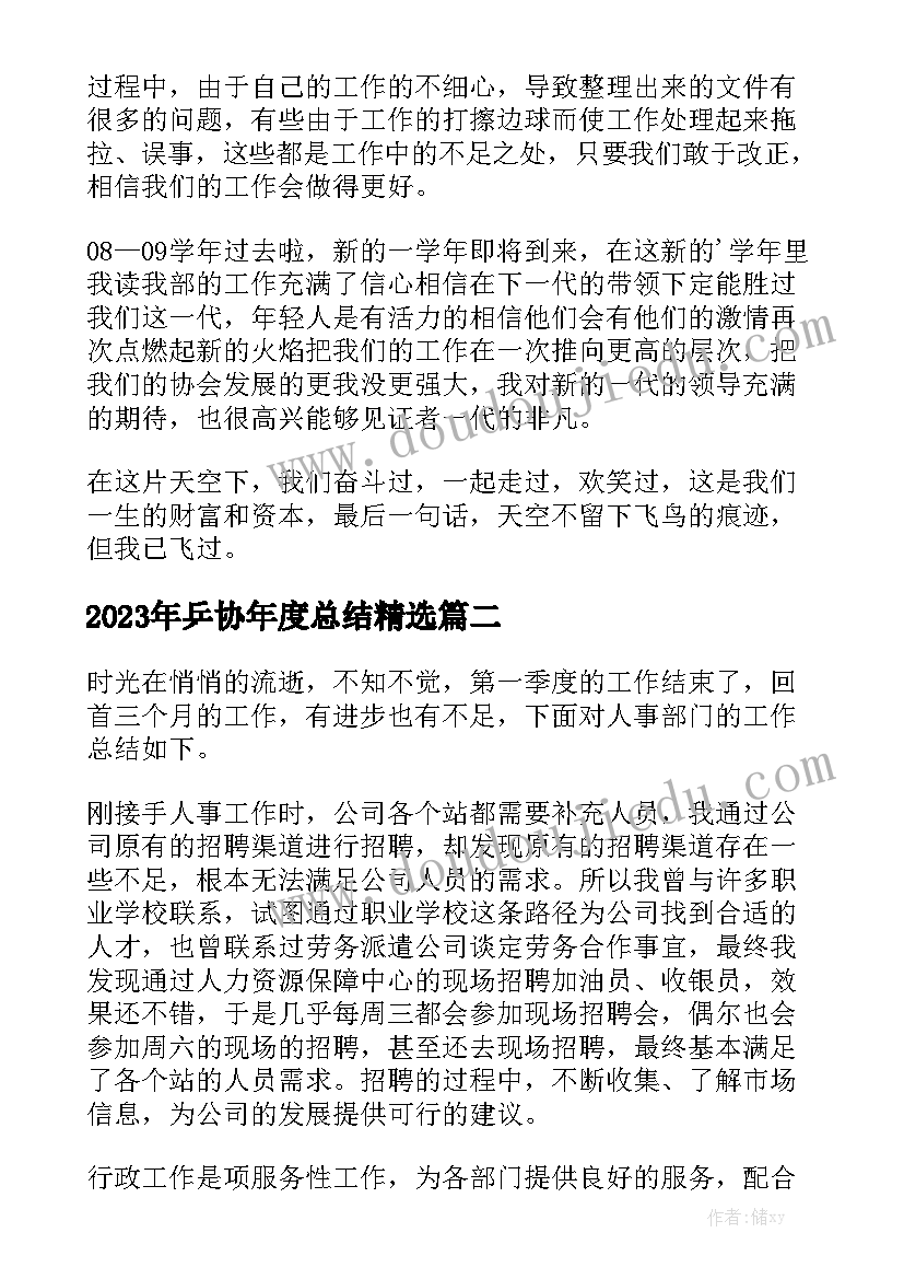 2023年乒协年度总结精选