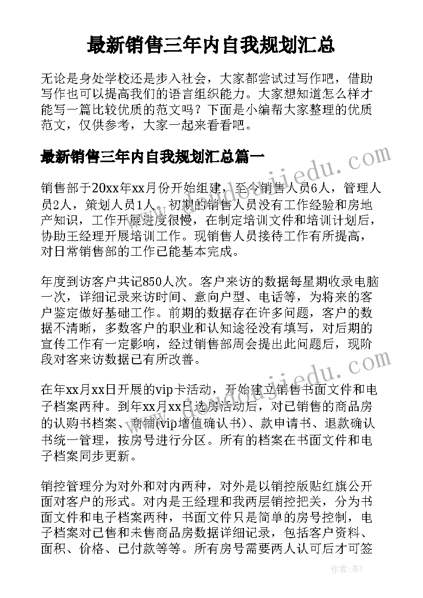 最新销售三年内自我规划汇总