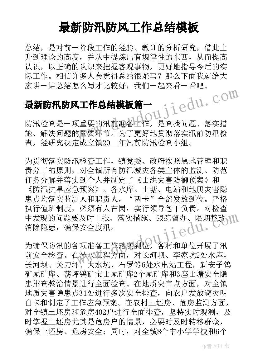 最新防汛防风工作总结模板