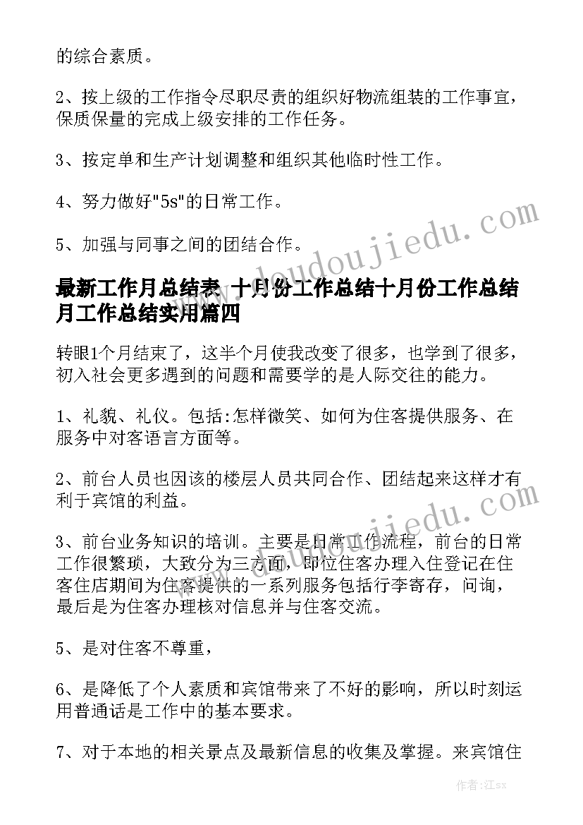 最新工作月总结表 十月份工作总结十月份工作总结月工作总结实用