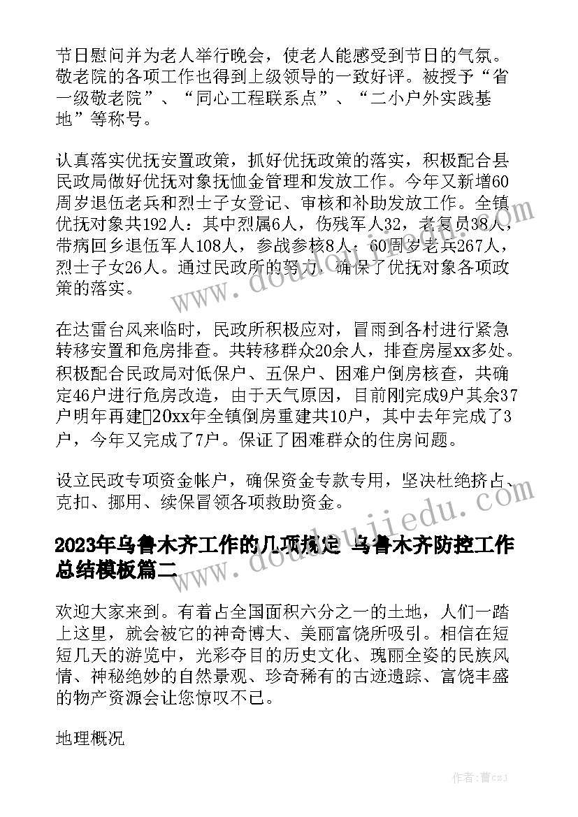 2023年乌鲁木齐工作的几项规定 乌鲁木齐防控工作总结模板