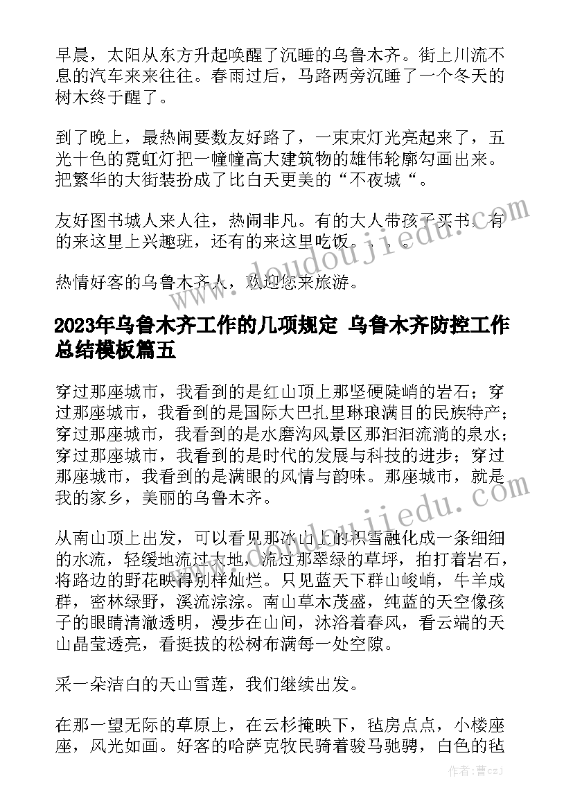 2023年乌鲁木齐工作的几项规定 乌鲁木齐防控工作总结模板