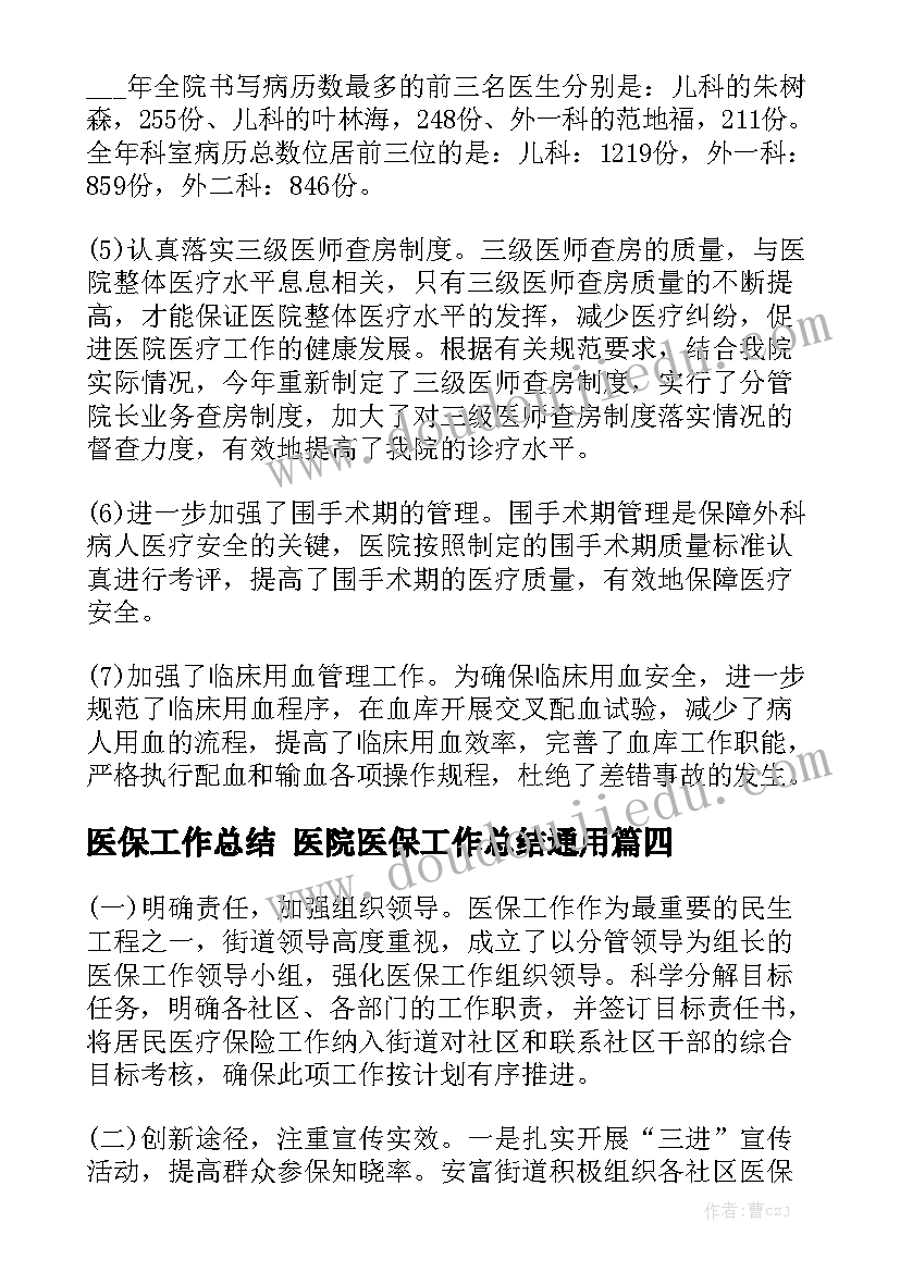 医保工作总结 医院医保工作总结通用