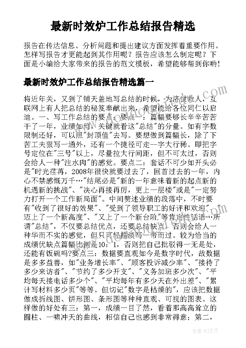 最新时效炉工作总结报告精选