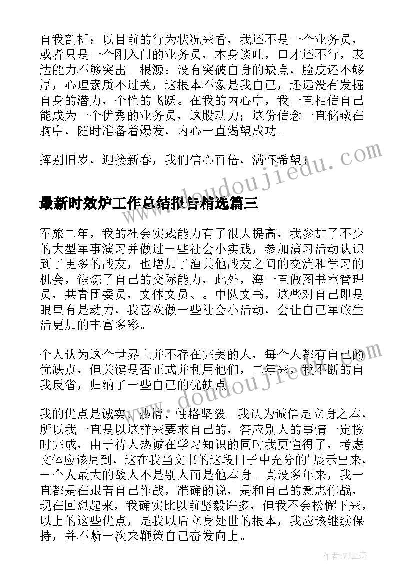 最新时效炉工作总结报告精选