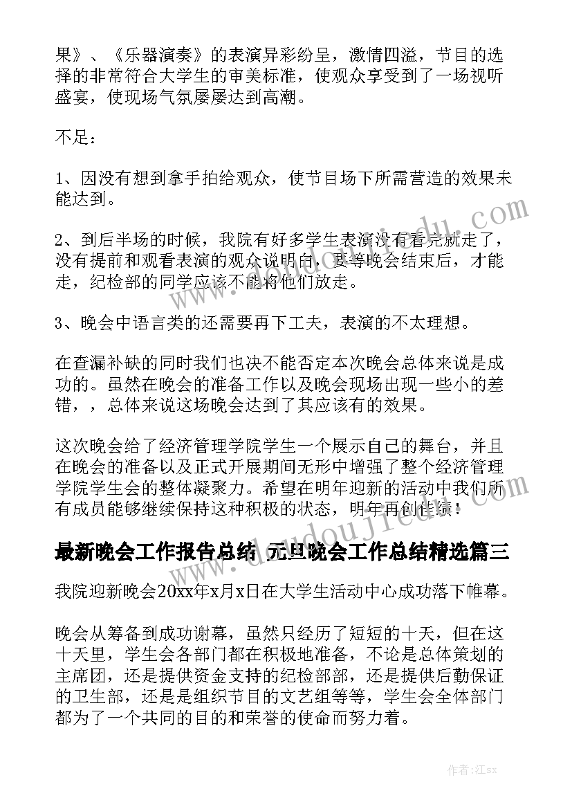 最新晚会工作报告总结 元旦晚会工作总结精选