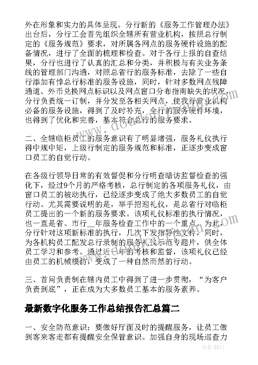 最新数字化服务工作总结报告汇总