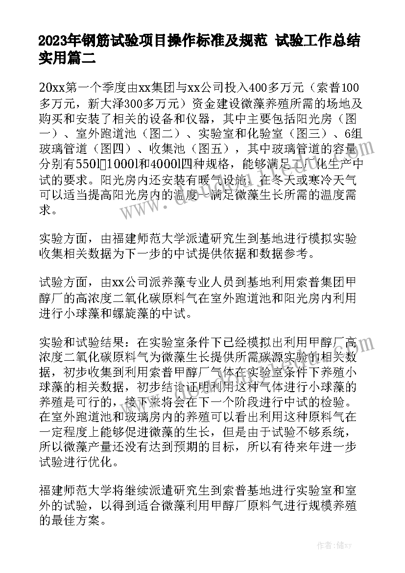 2023年钢筋试验项目操作标准及规范 试验工作总结实用