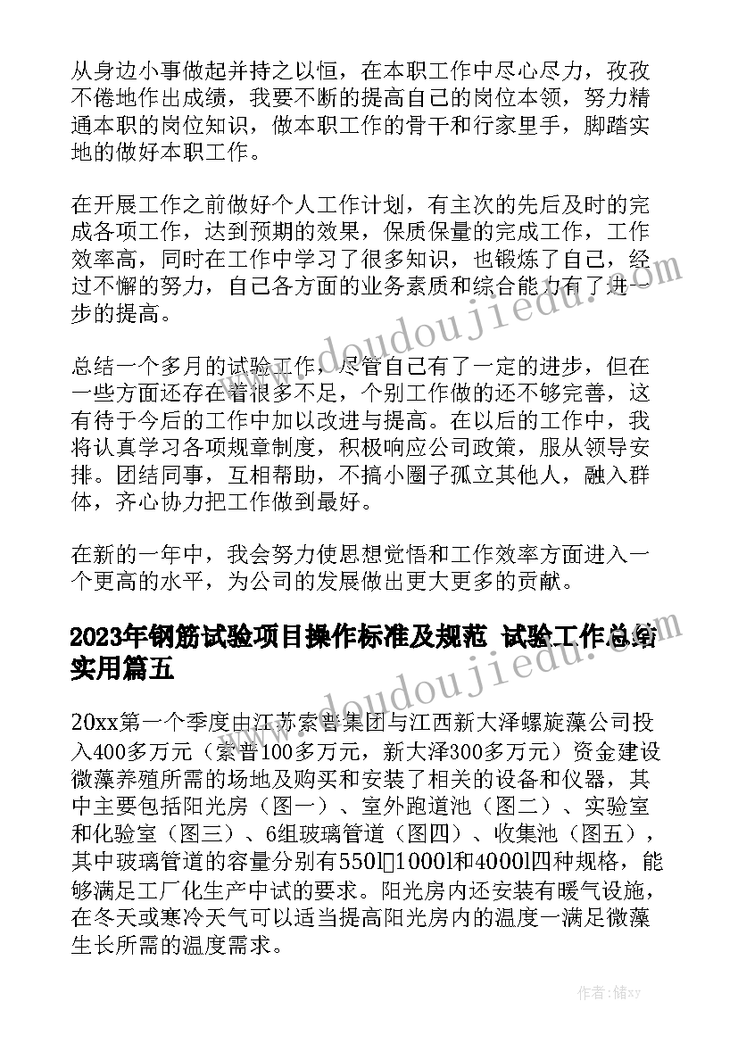 2023年钢筋试验项目操作标准及规范 试验工作总结实用