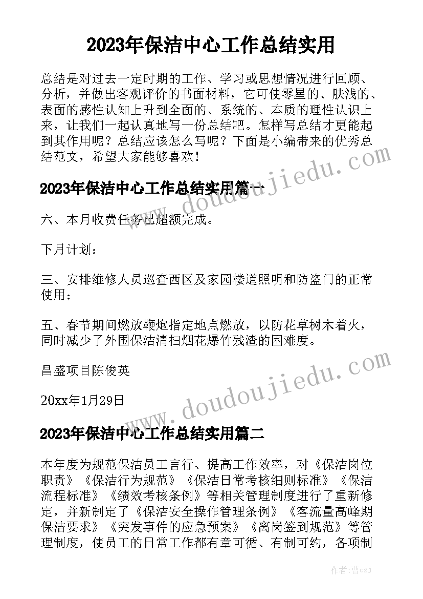 2023年保洁中心工作总结实用