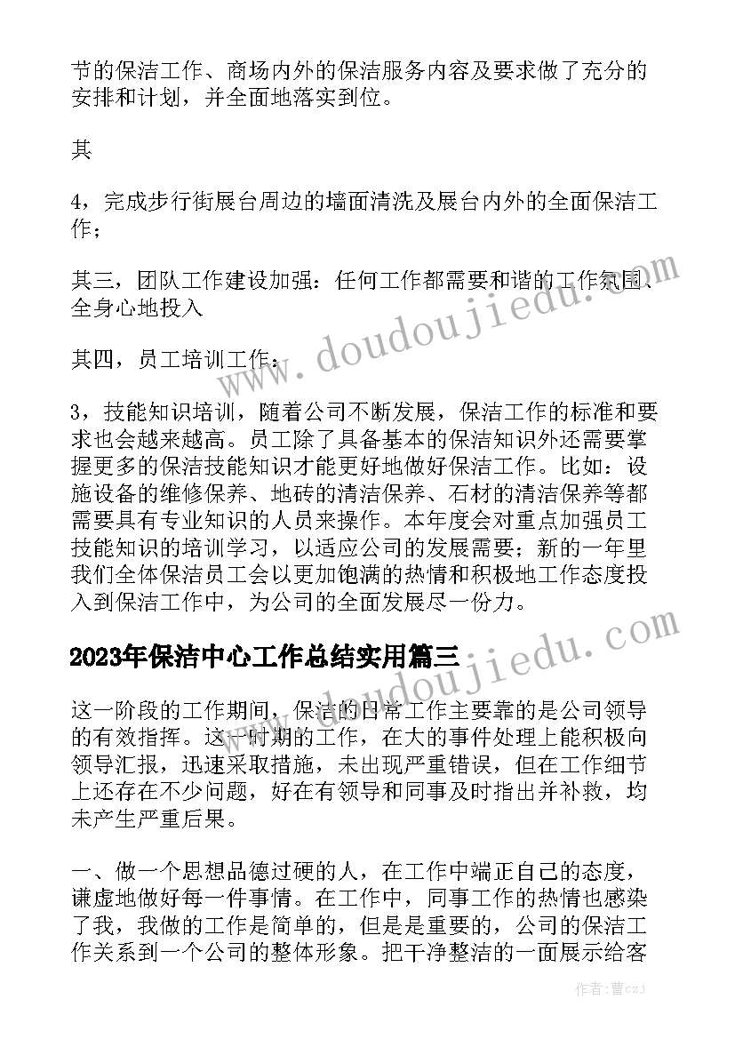 2023年保洁中心工作总结实用