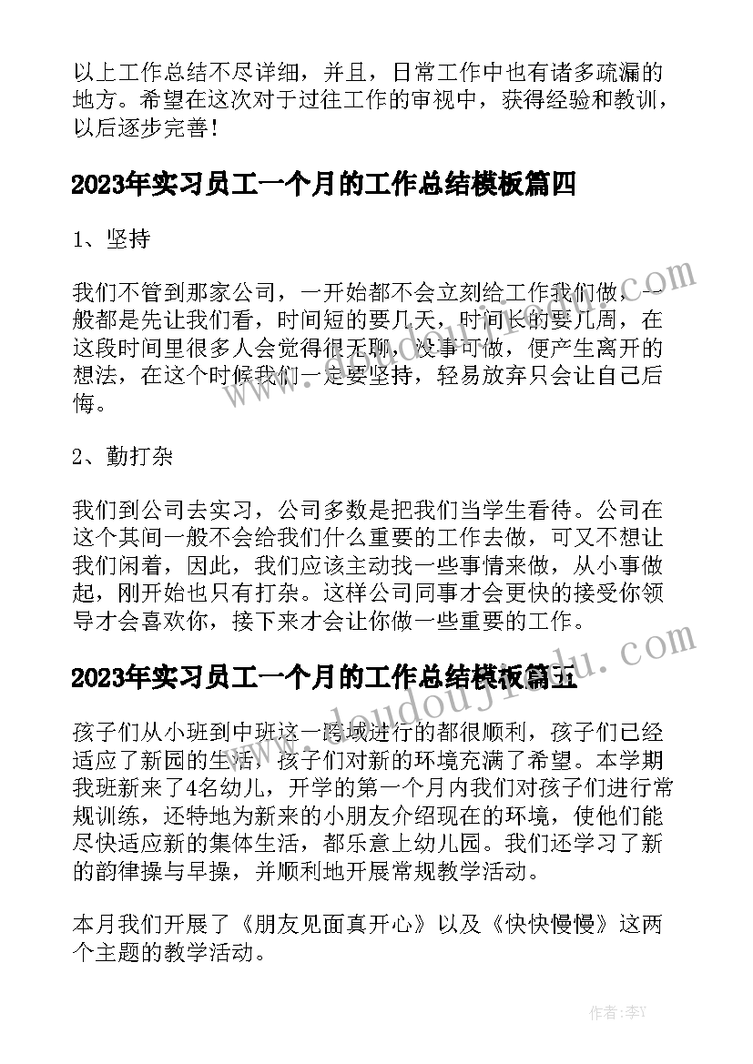 2023年实习员工一个月的工作总结模板