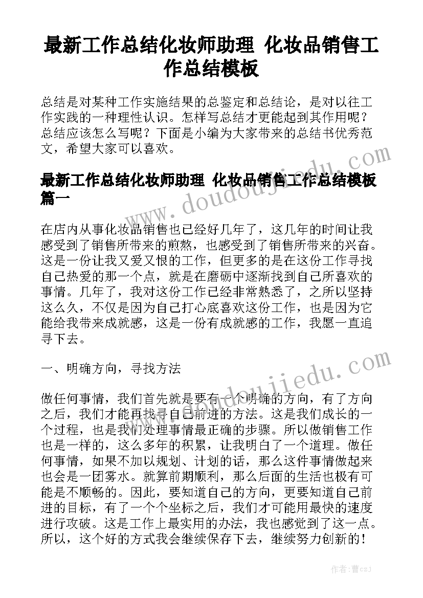 最新工作总结化妆师助理 化妆品销售工作总结模板