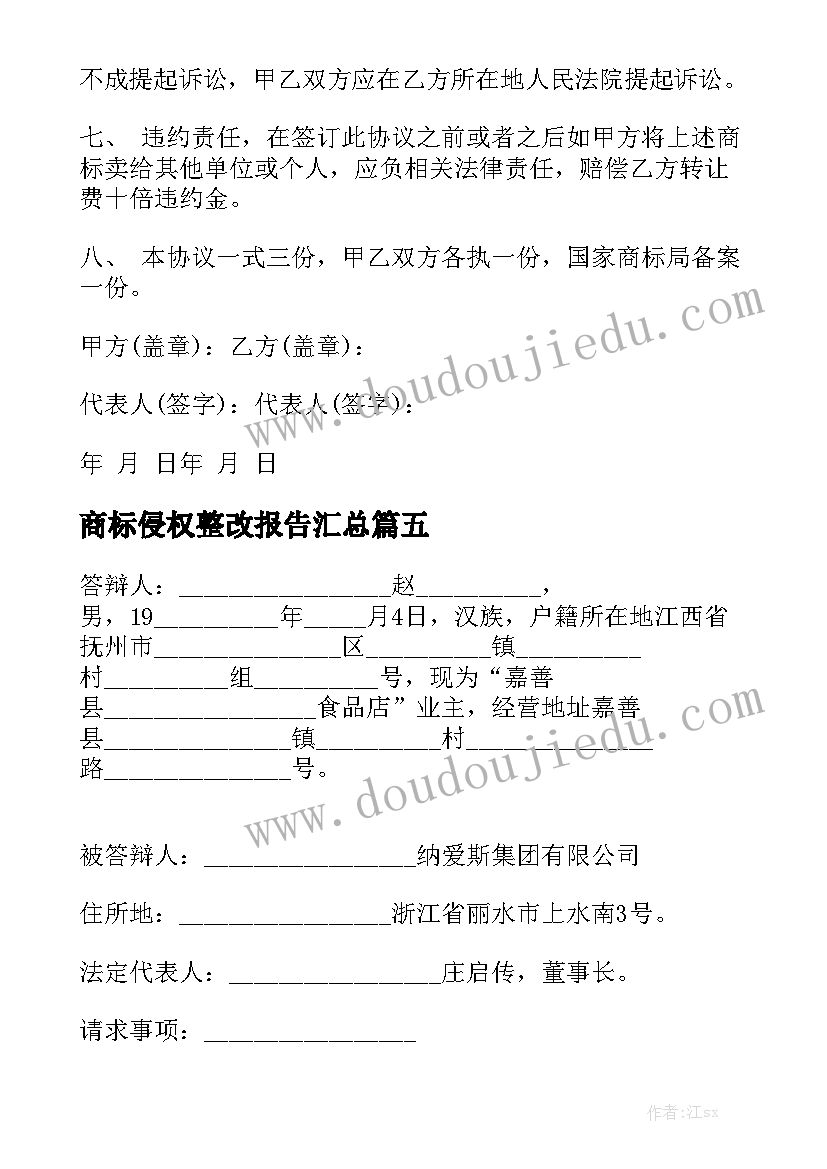 商标侵权整改报告汇总