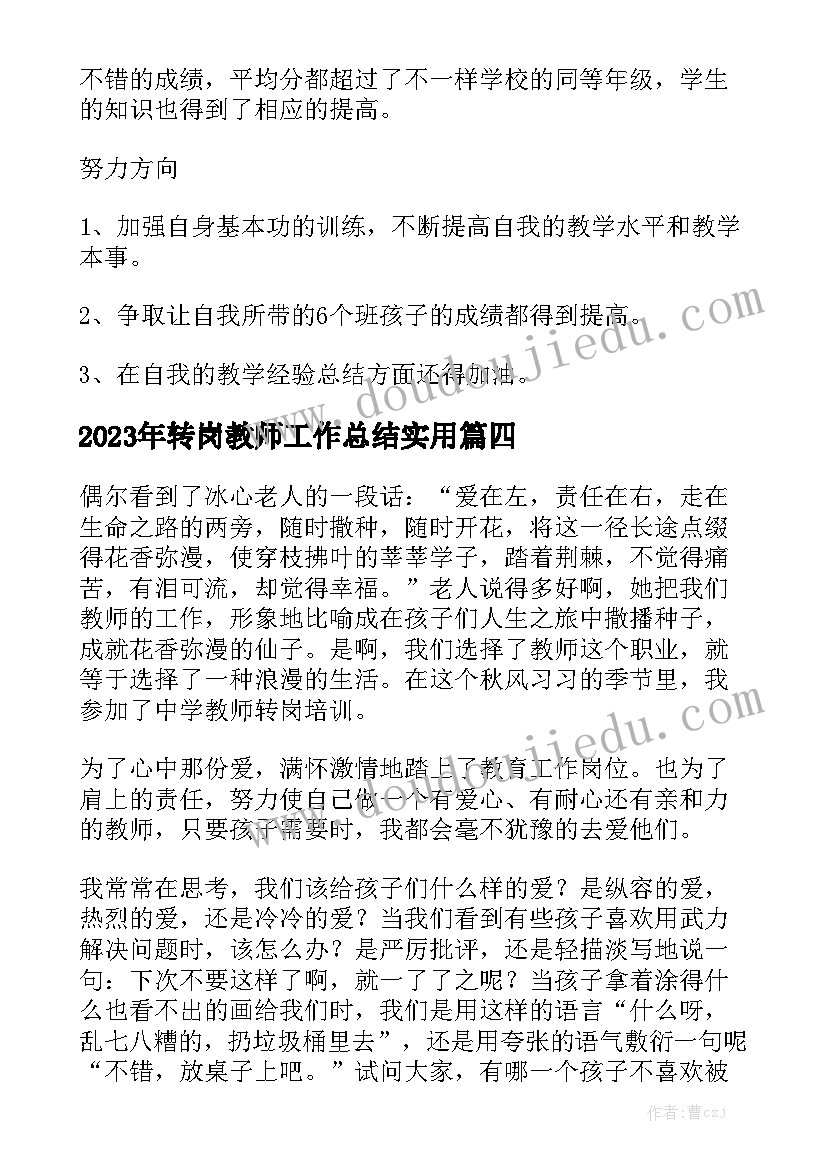 2023年转岗教师工作总结实用