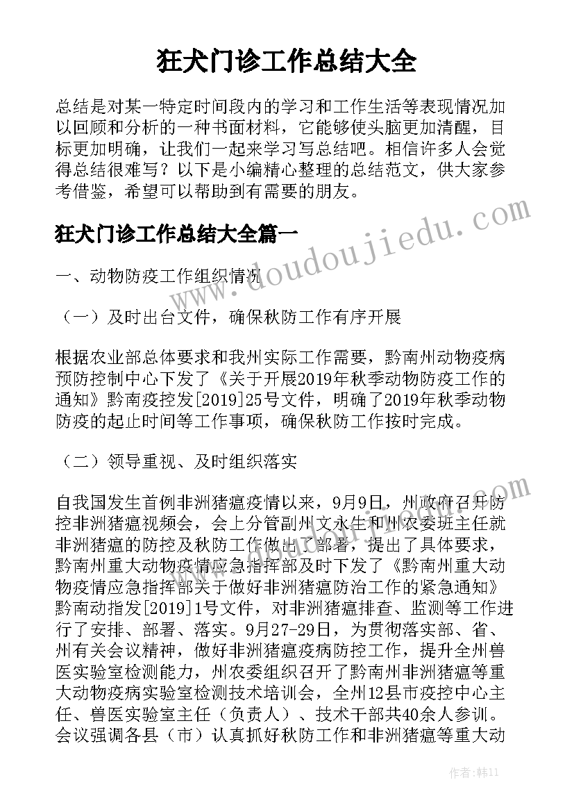 狂犬门诊工作总结大全