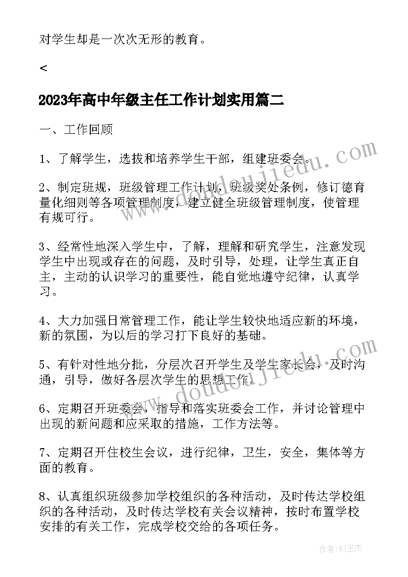 2023年高中年级主任工作计划实用