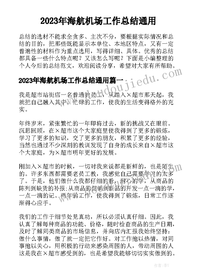 2023年海航机场工作总结通用