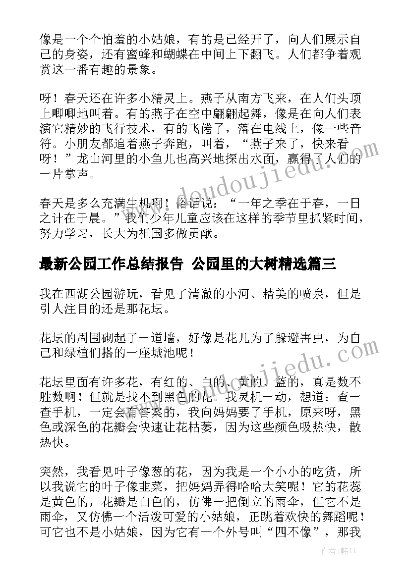 最新公园工作总结报告 公园里的大树精选