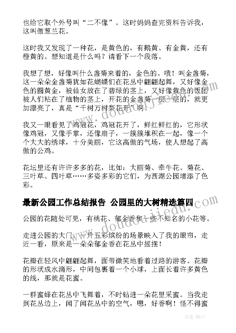 最新公园工作总结报告 公园里的大树精选