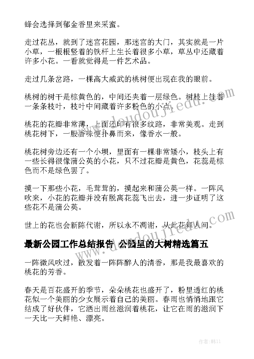 最新公园工作总结报告 公园里的大树精选