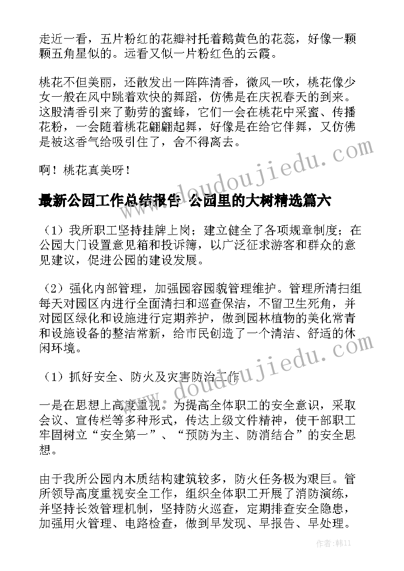 最新公园工作总结报告 公园里的大树精选