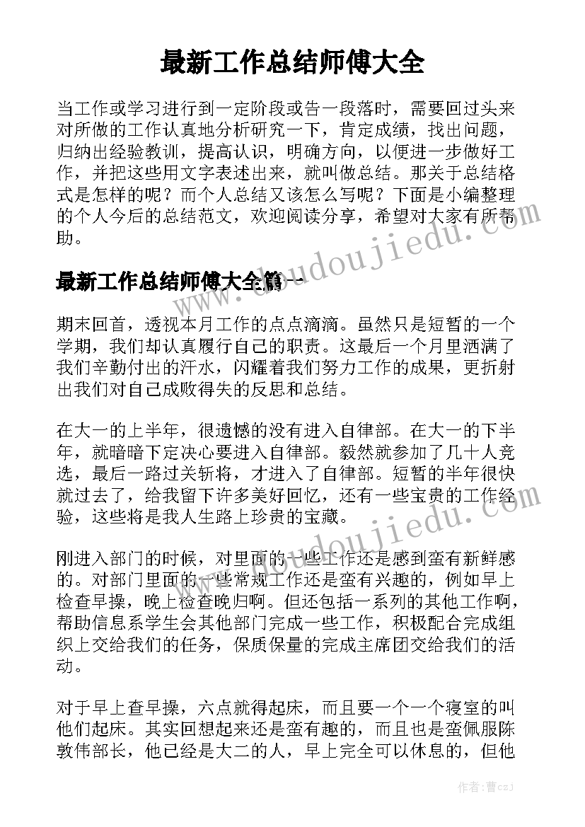 最新工作总结师傅大全