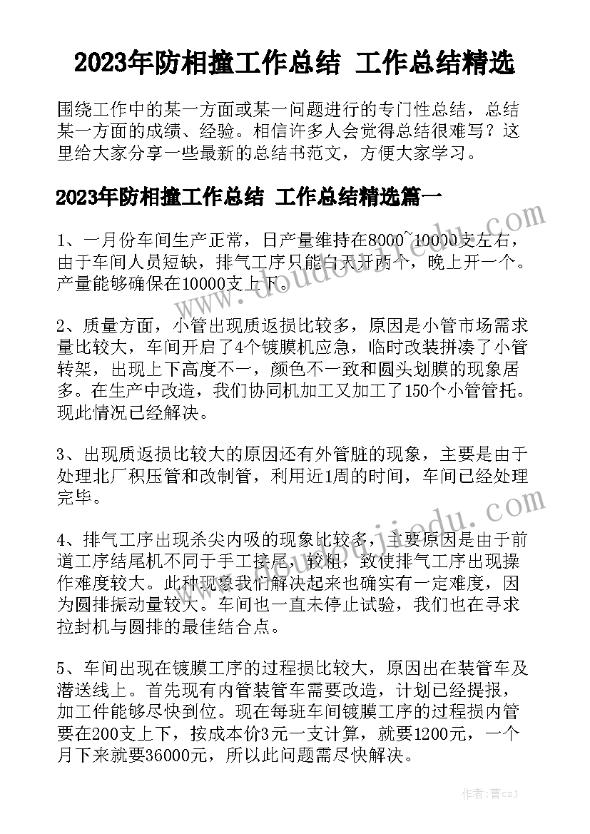 2023年防相撞工作总结 工作总结精选