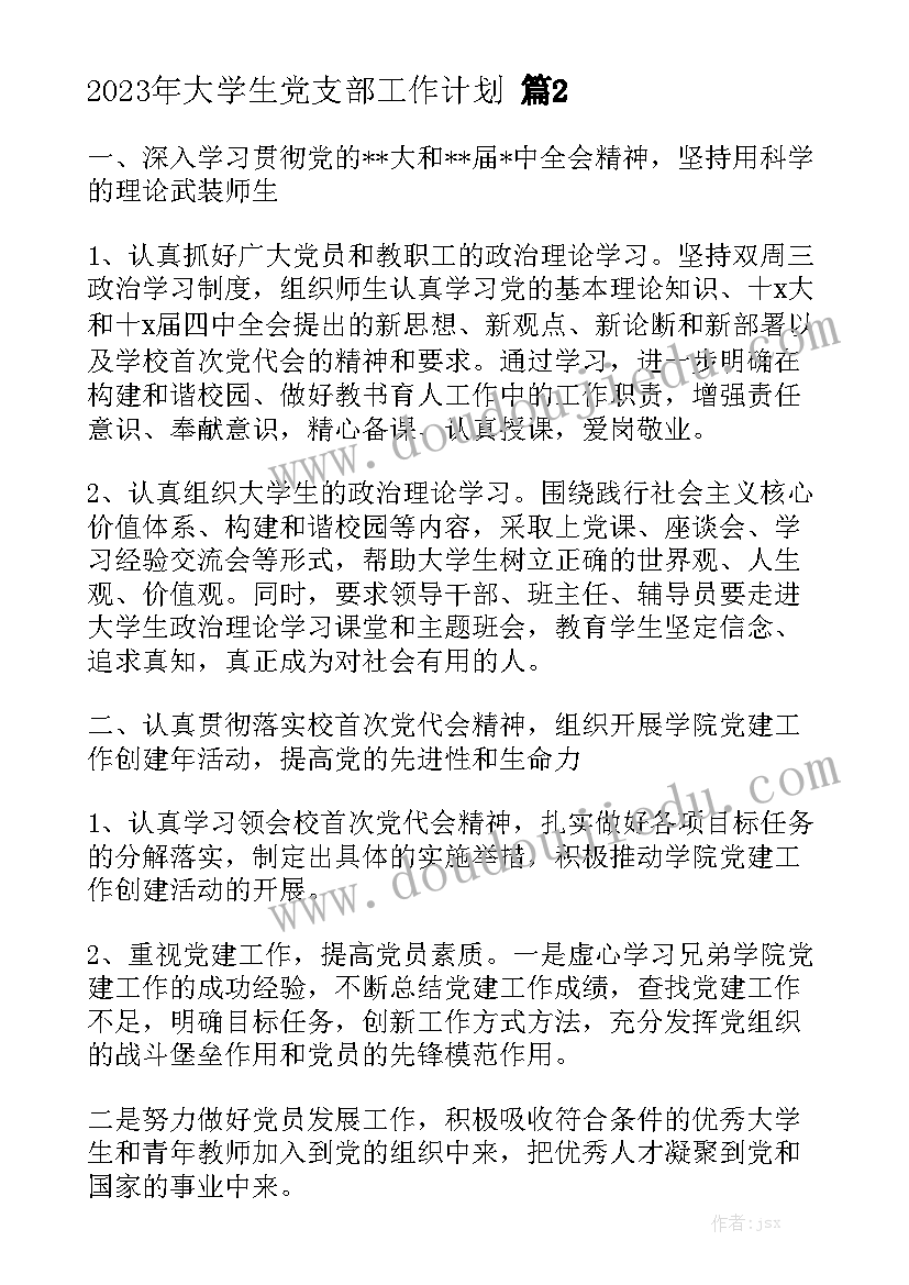 2023年大学生党支部工作计划精选5篇