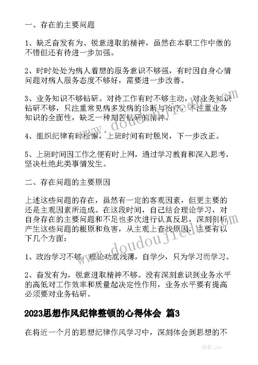 2023思想作风纪律整顿的心得体会精选5篇