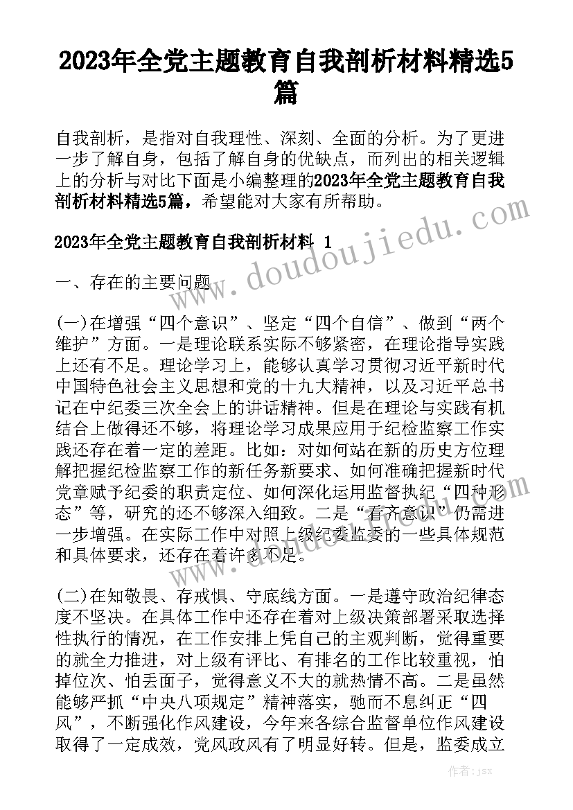 2023年全党主题教育自我剖析材料精选5篇