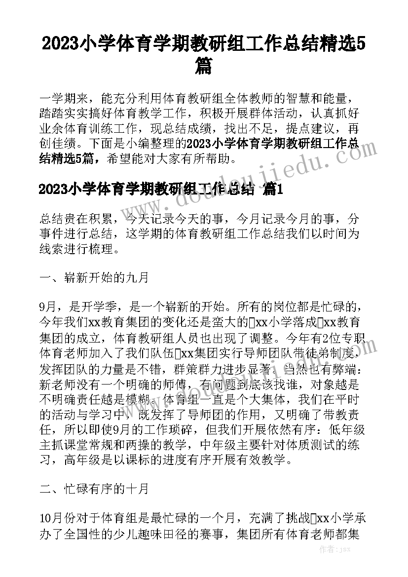 2023小学体育学期教研组工作总结精选5篇