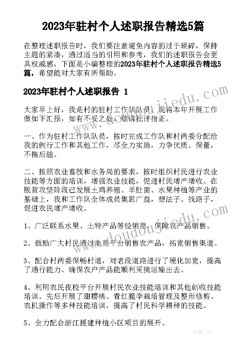 2023年驻村个人述职报告精选5篇