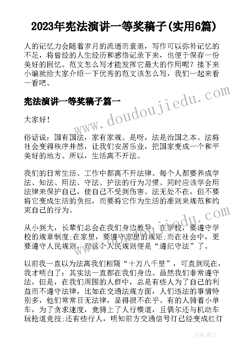 2023年宪法演讲一等奖稿子(实用6篇)