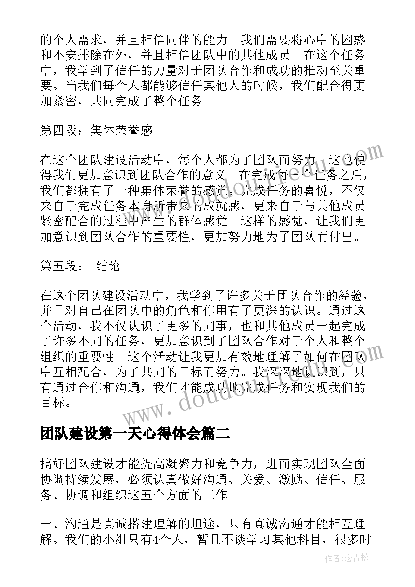 最新团队建设第一天心得体会(汇总10篇)